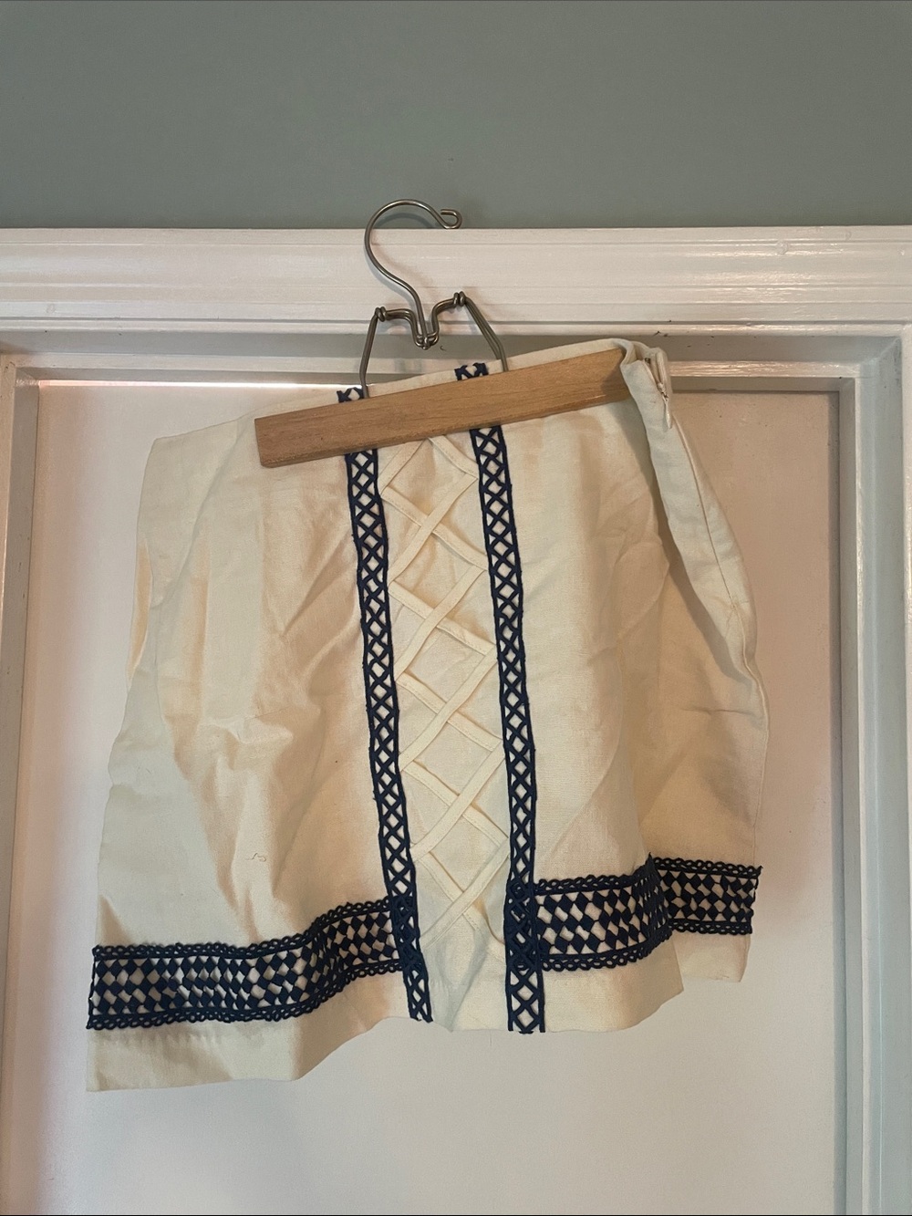 Moon River Cream Mini Skirt with Navy Trim